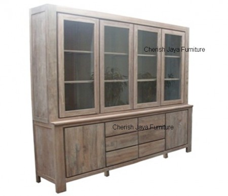 Code: SJCAB 018 Name: Modern  Glass Cabinet 6 Drawers 6 Doors Size: W=120 x D=40-50 x H=220 cm Wood: Solid Teakwood